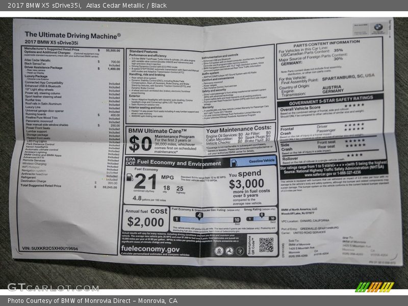 Atlas Cedar Metallic / Black 2017 BMW X5 sDrive35i