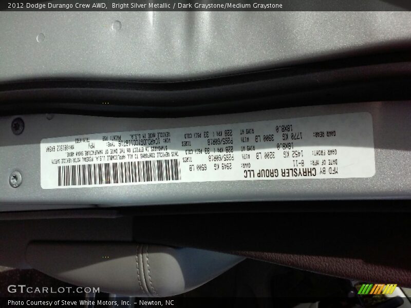 Bright Silver Metallic / Dark Graystone/Medium Graystone 2012 Dodge Durango Crew AWD