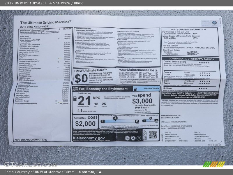 Alpine White / Black 2017 BMW X5 sDrive35i