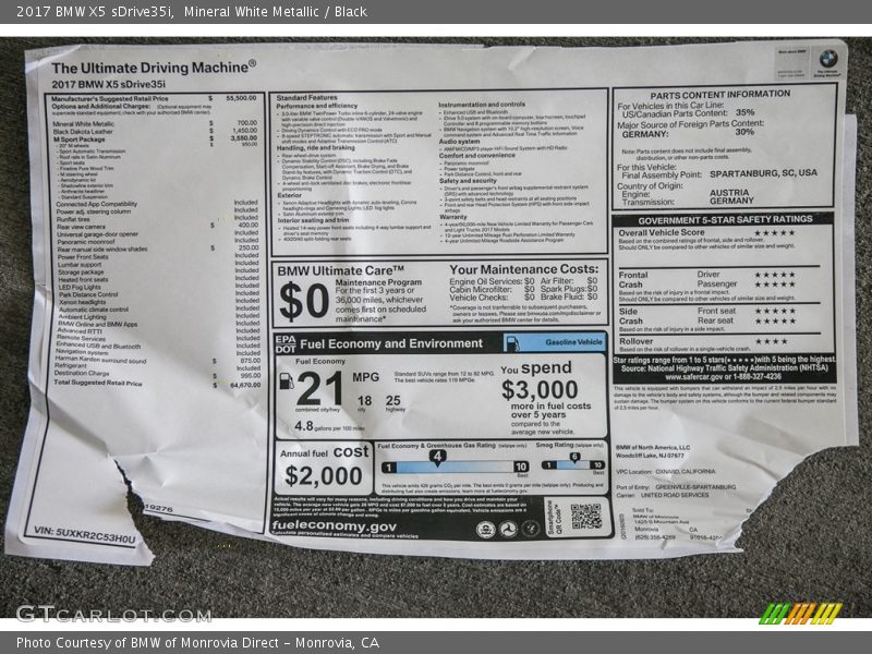 Mineral White Metallic / Black 2017 BMW X5 sDrive35i
