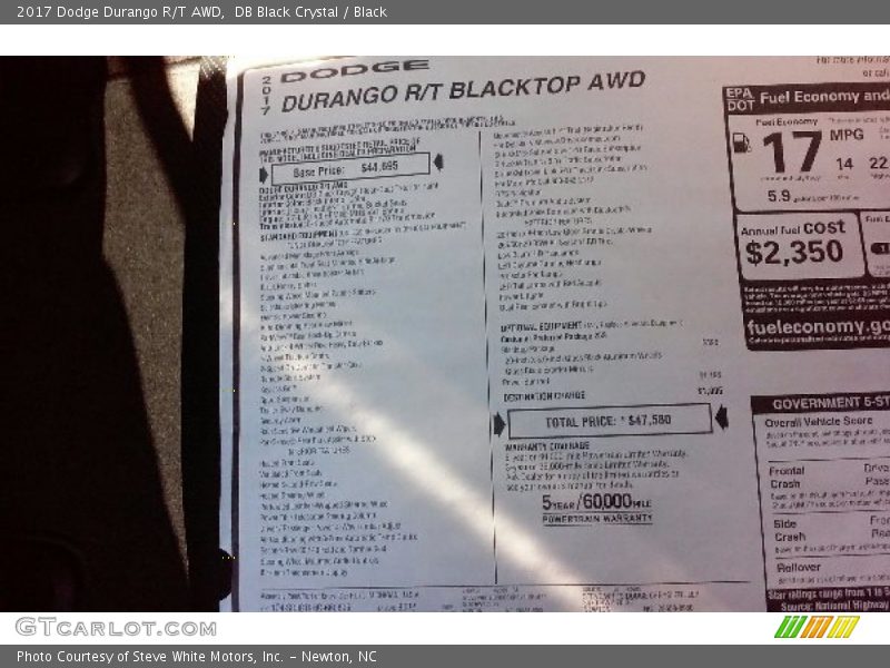  2017 Durango R/T AWD Window Sticker