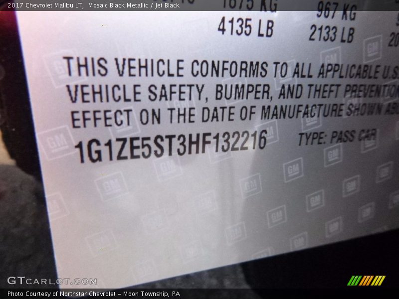Mosaic Black Metallic / Jet Black 2017 Chevrolet Malibu LT