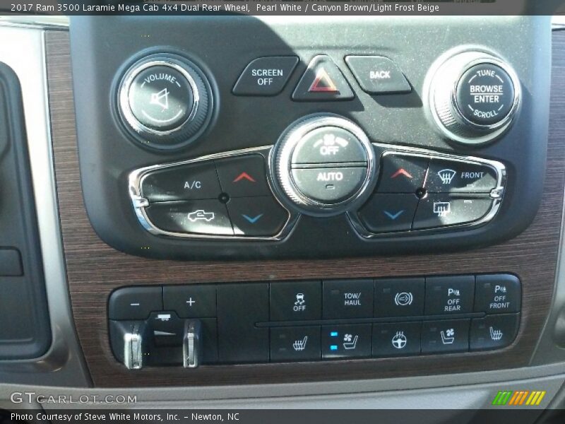 Pearl White / Canyon Brown/Light Frost Beige 2017 Ram 3500 Laramie Mega Cab 4x4 Dual Rear Wheel