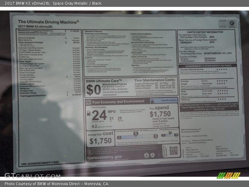 Space Gray Metallic / Black 2017 BMW X3 xDrive28i