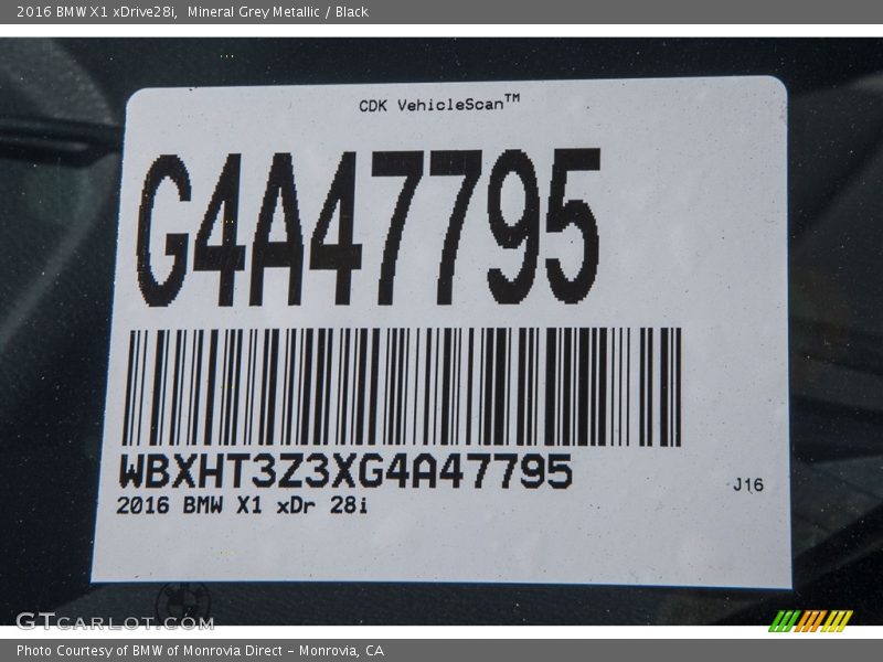 Mineral Grey Metallic / Black 2016 BMW X1 xDrive28i
