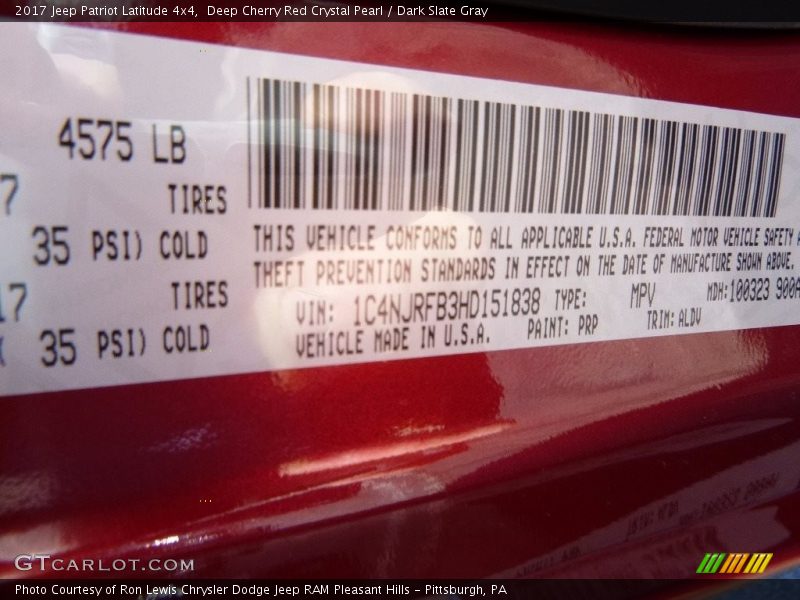 Deep Cherry Red Crystal Pearl / Dark Slate Gray 2017 Jeep Patriot Latitude 4x4