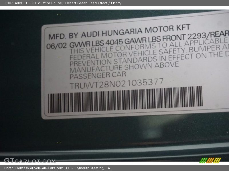 Desert Green Pearl Effect / Ebony 2002 Audi TT 1.8T quattro Coupe