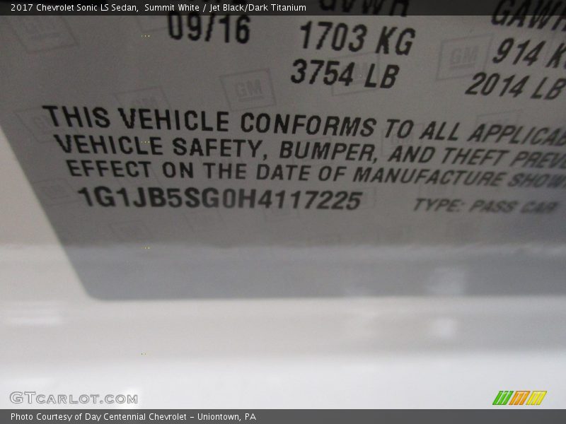 Summit White / Jet Black/Dark Titanium 2017 Chevrolet Sonic LS Sedan