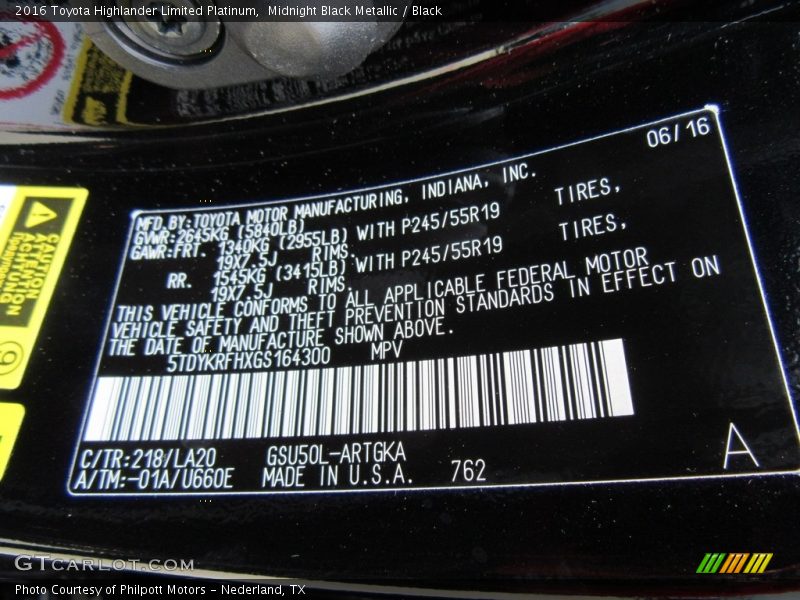 Midnight Black Metallic / Black 2016 Toyota Highlander Limited Platinum