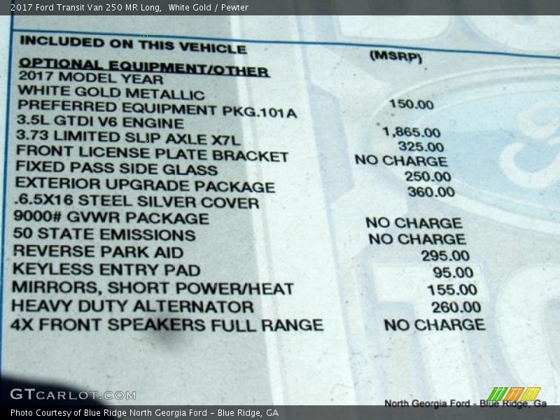 White Gold / Pewter 2017 Ford Transit Van 250 MR Long