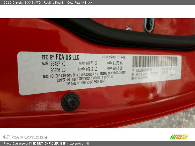 Redline Red Tri-Coat Pearl / Black 2016 Chrysler 300 S AWD