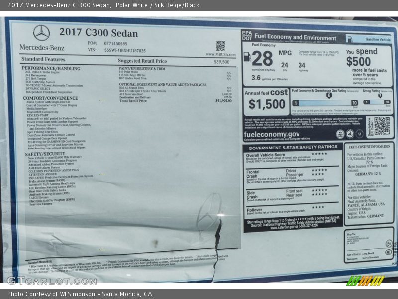 Polar White / Silk Beige/Black 2017 Mercedes-Benz C 300 Sedan