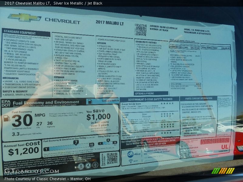 Silver Ice Metallic / Jet Black 2017 Chevrolet Malibu LT