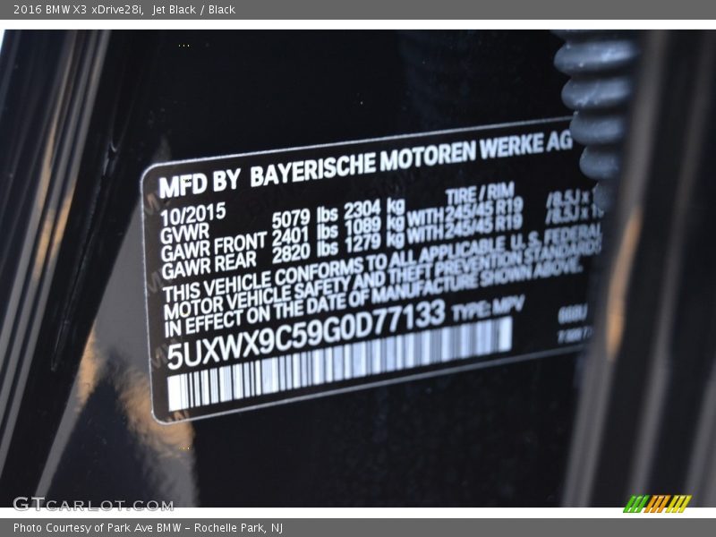 Jet Black / Black 2016 BMW X3 xDrive28i