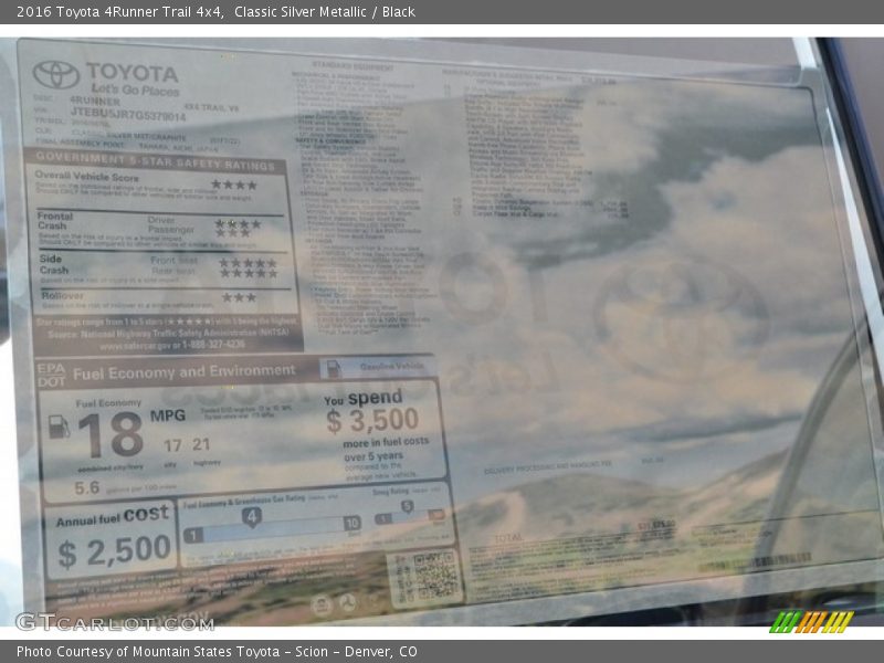 Classic Silver Metallic / Black 2016 Toyota 4Runner Trail 4x4