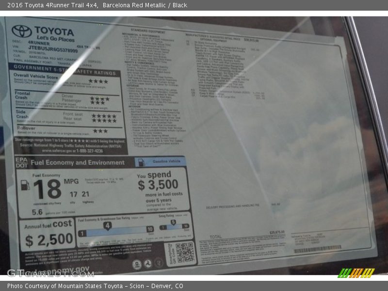 Barcelona Red Metallic / Black 2016 Toyota 4Runner Trail 4x4
