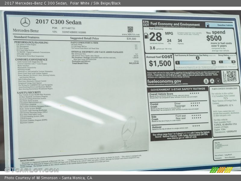  2017 C 300 Sedan Window Sticker