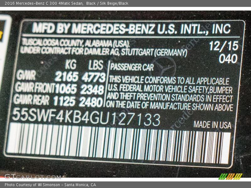 Black / Silk Beige/Black 2016 Mercedes-Benz C 300 4Matic Sedan