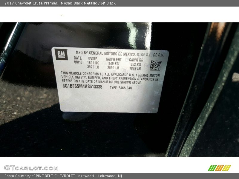 Mosaic Black Metallic / Jet Black 2017 Chevrolet Cruze Premier