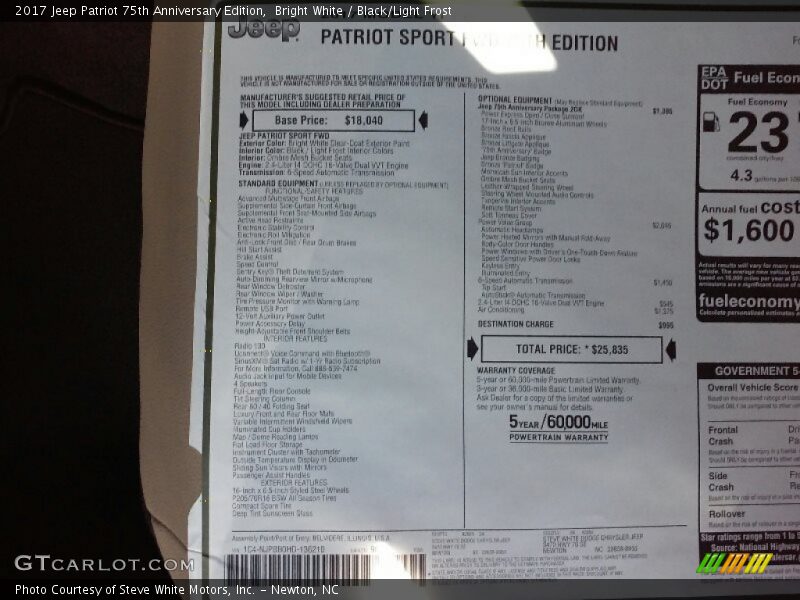 Bright White / Black/Light Frost 2017 Jeep Patriot 75th Anniversary Edition