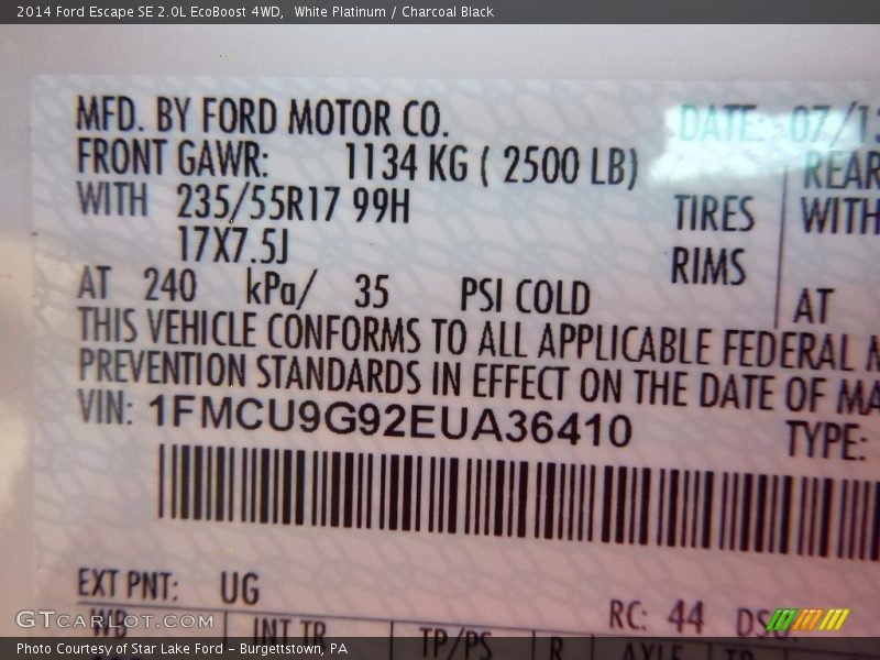White Platinum / Charcoal Black 2014 Ford Escape SE 2.0L EcoBoost 4WD