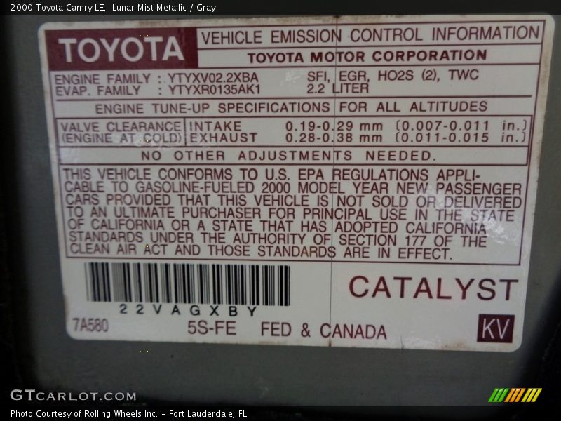 Lunar Mist Metallic / Gray 2000 Toyota Camry LE