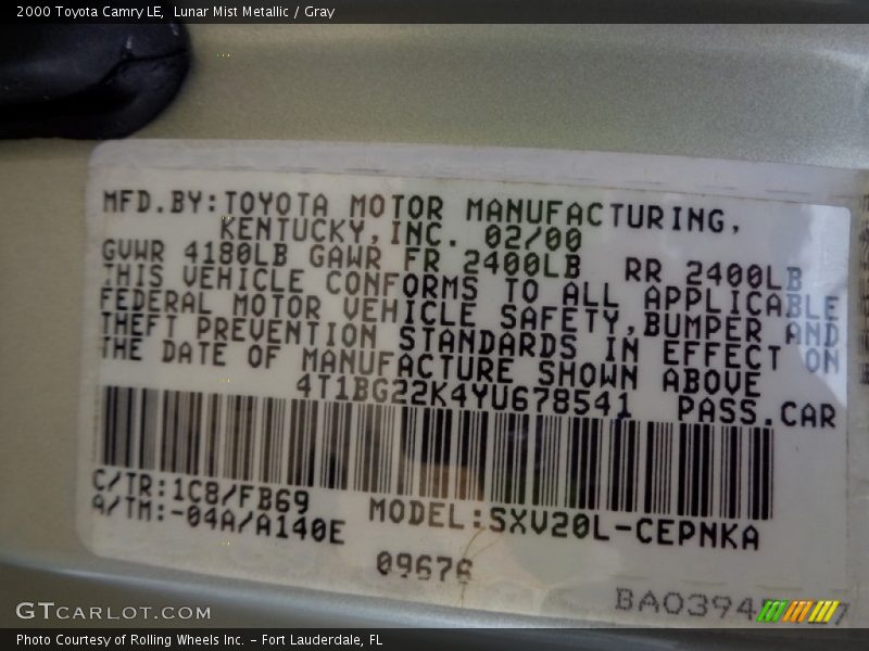Lunar Mist Metallic / Gray 2000 Toyota Camry LE