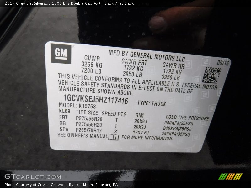 Black / Jet Black 2017 Chevrolet Silverado 1500 LTZ Double Cab 4x4