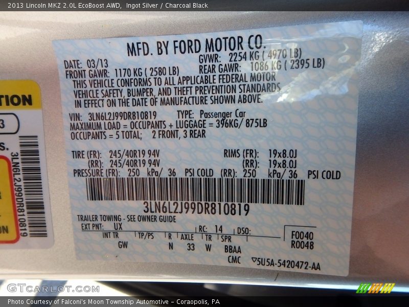 Ingot Silver / Charcoal Black 2013 Lincoln MKZ 2.0L EcoBoost AWD