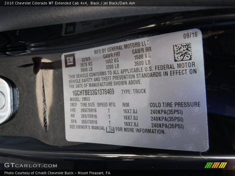 Black / Jet Black/Dark Ash 2016 Chevrolet Colorado WT Extended Cab 4x4