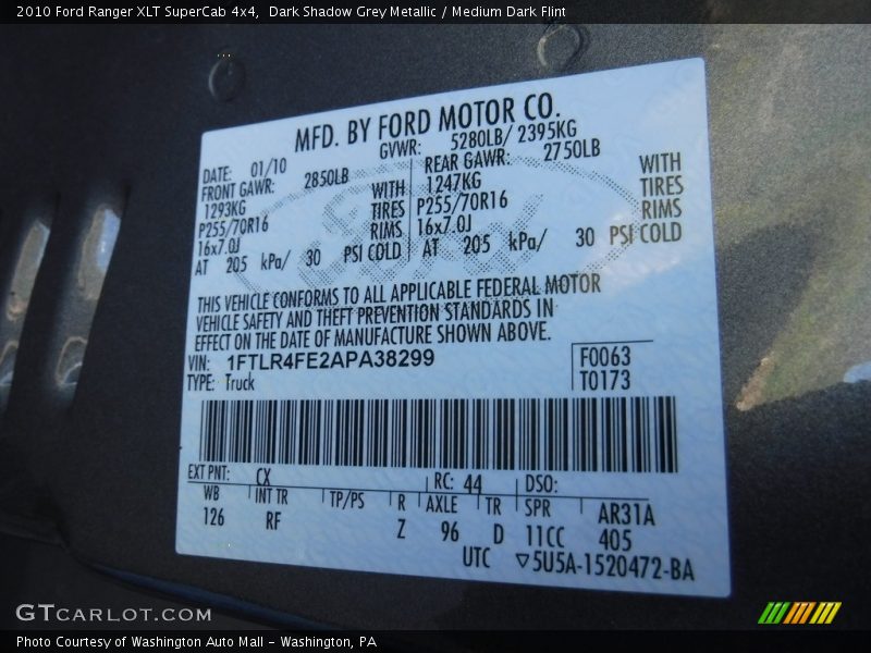 Dark Shadow Grey Metallic / Medium Dark Flint 2010 Ford Ranger XLT SuperCab 4x4