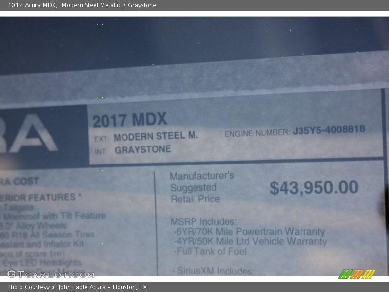 Modern Steel Metallic / Graystone 2017 Acura MDX