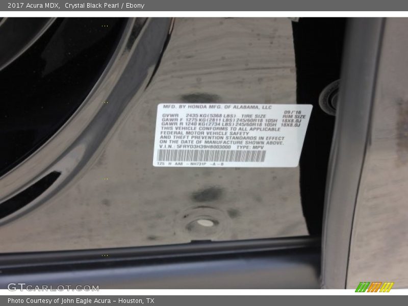 Crystal Black Pearl / Ebony 2017 Acura MDX