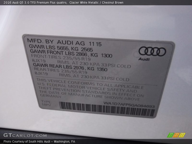 Glacier White Metallic / Chestnut Brown 2016 Audi Q5 3.0 TFSI Premium Plus quattro