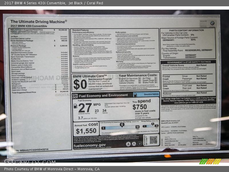 Jet Black / Coral Red 2017 BMW 4 Series 430i Convertible