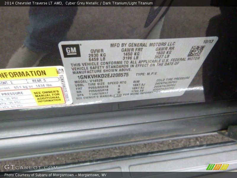 Cyber Grey Metallic / Dark Titanium/Light Titanium 2014 Chevrolet Traverse LT AWD