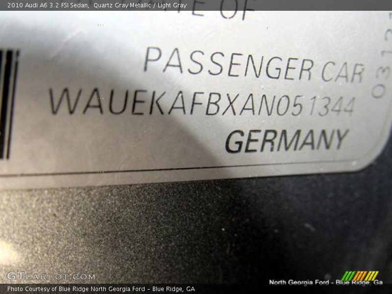 Quartz Gray Metallic / Light Gray 2010 Audi A6 3.2 FSI Sedan