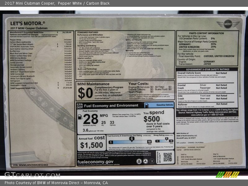 Pepper White / Carbon Black 2017 Mini Clubman Cooper