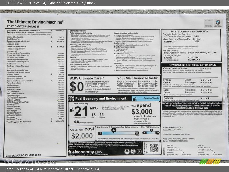 Glacier Silver Metallic / Black 2017 BMW X5 sDrive35i