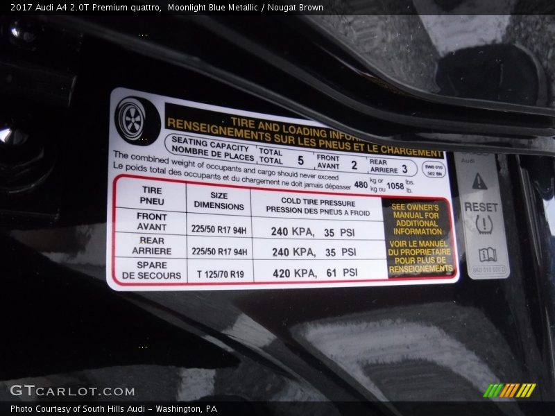 Moonlight Blue Metallic / Nougat Brown 2017 Audi A4 2.0T Premium quattro