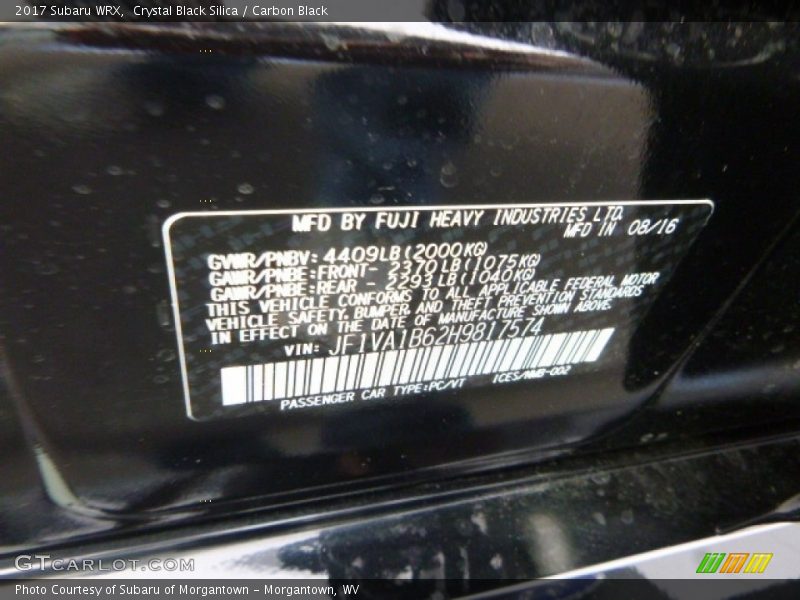 Crystal Black Silica / Carbon Black 2017 Subaru WRX