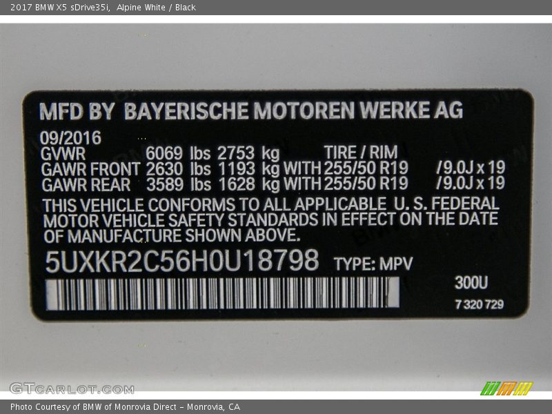 Alpine White / Black 2017 BMW X5 sDrive35i