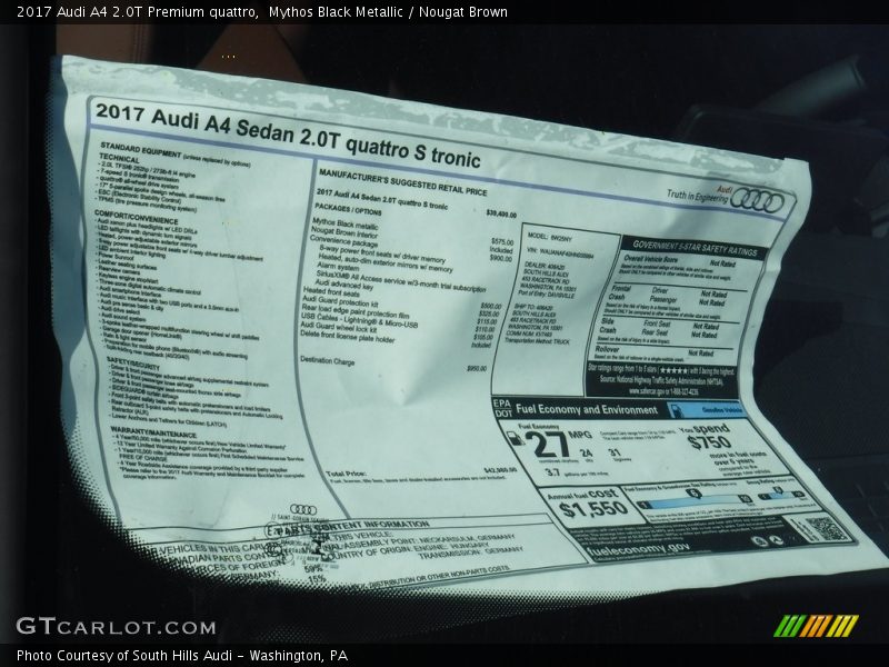Mythos Black Metallic / Nougat Brown 2017 Audi A4 2.0T Premium quattro