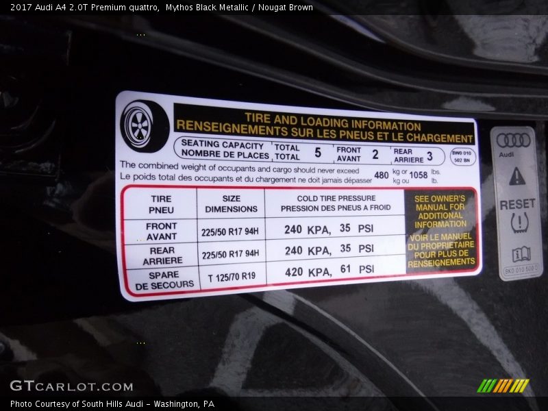 Mythos Black Metallic / Nougat Brown 2017 Audi A4 2.0T Premium quattro