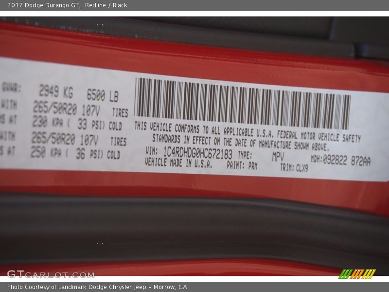 2017 Durango GT Redline Color Code PRM