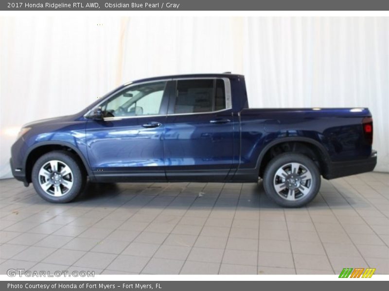 Obsidian Blue Pearl / Gray 2017 Honda Ridgeline RTL AWD