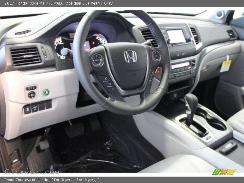 Obsidian Blue Pearl / Gray 2017 Honda Ridgeline RTL AWD