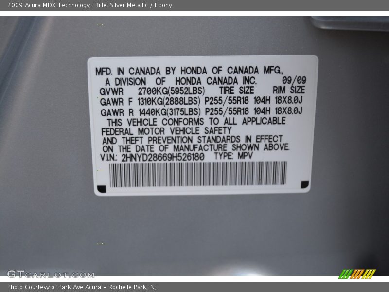 Billet Silver Metallic / Ebony 2009 Acura MDX Technology
