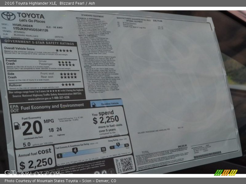 Blizzard Pearl / Ash 2016 Toyota Highlander XLE