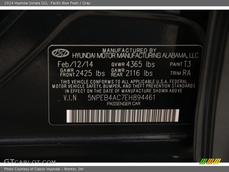 Pacific Blue Pearl / Gray 2014 Hyundai Sonata GLS